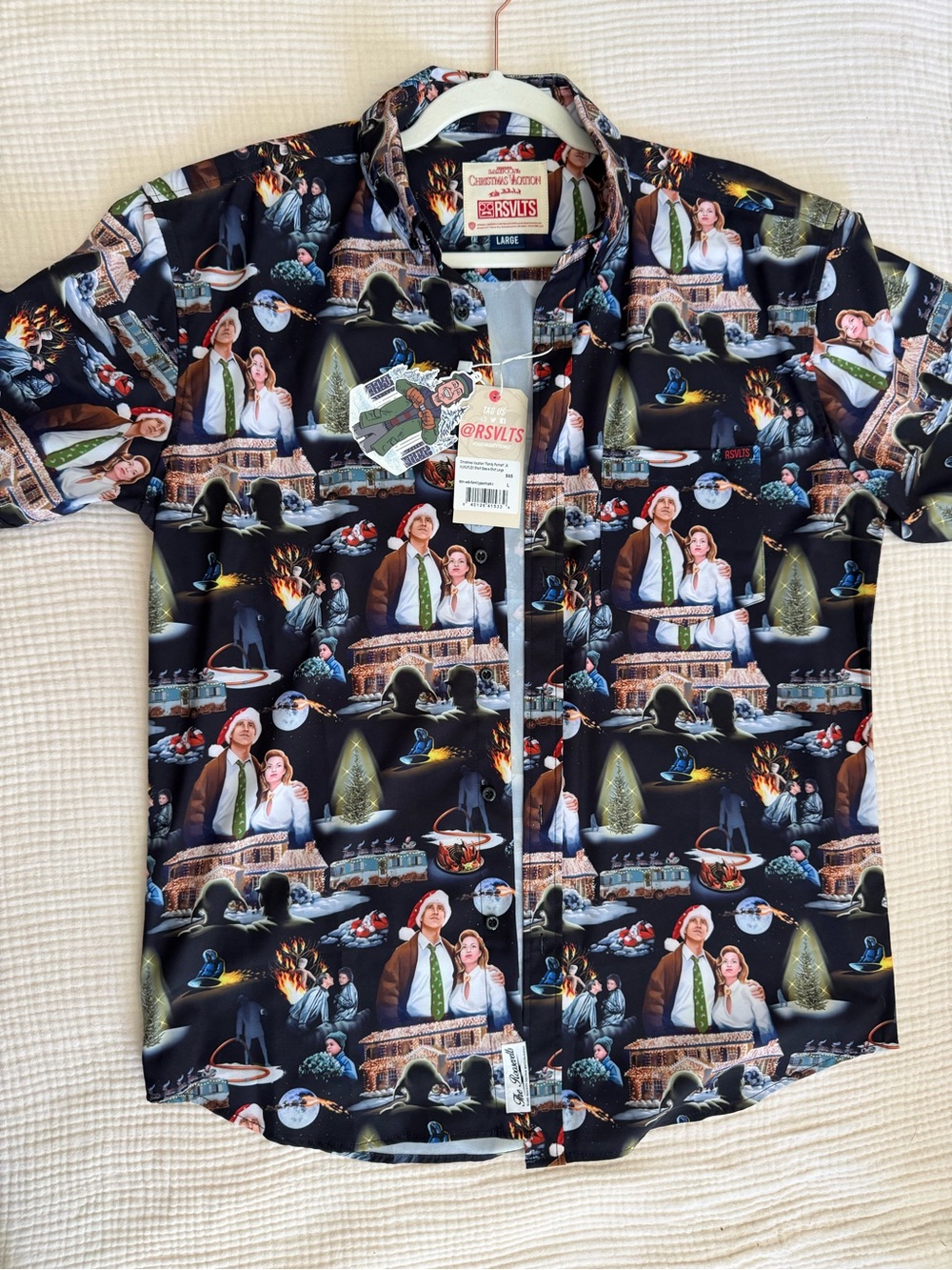 RSVLTS Black Holiday Print National Lampoons Short-Sleeve Shirt - Men NWT